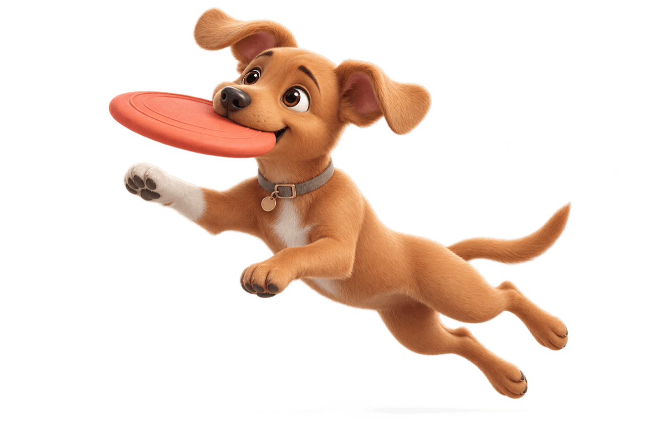 Puppy running through grass beside cards from the Pupchi training plan.