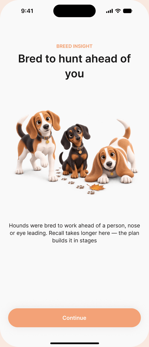 Two phones showing a Pupchi plan and an illustrated daily practice.